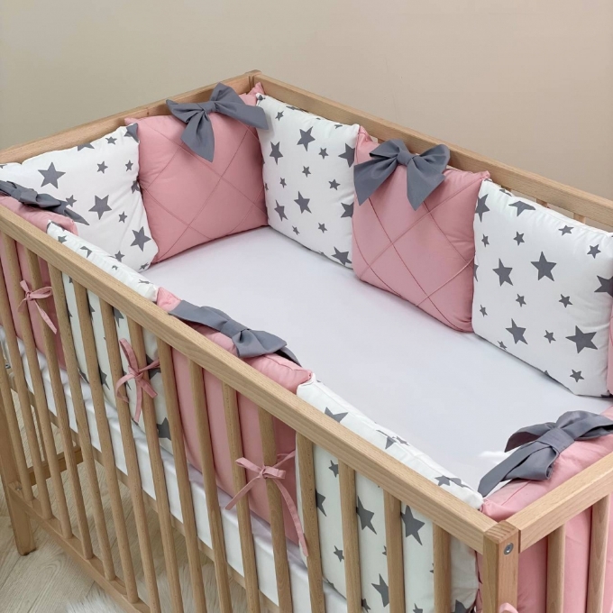 Set lenjerie patut bebe 7 piese Pink Stars (7)
